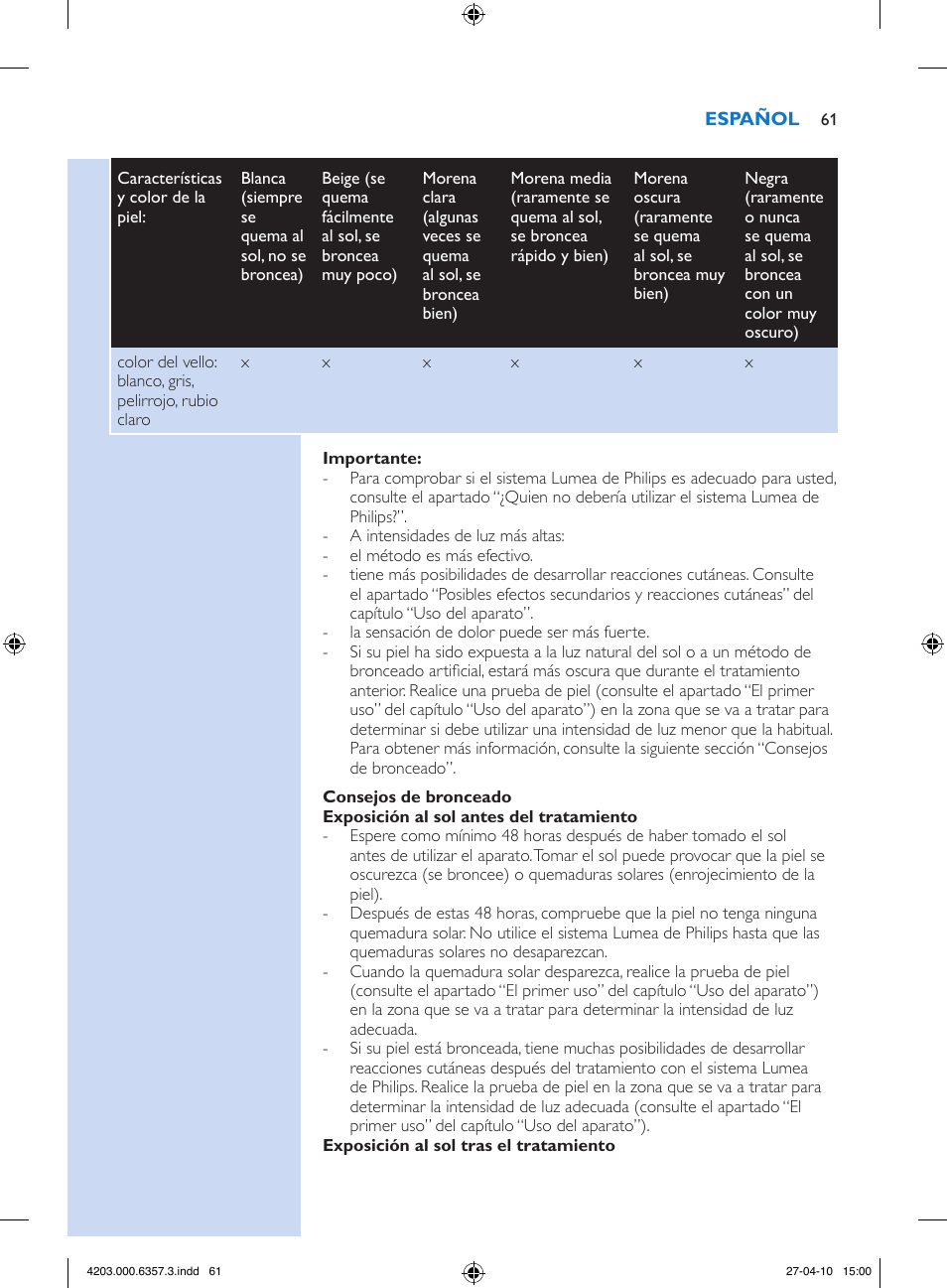 Philips Lumea Sistema de eliminación de vello IPL User Manual | Page 61 / 170