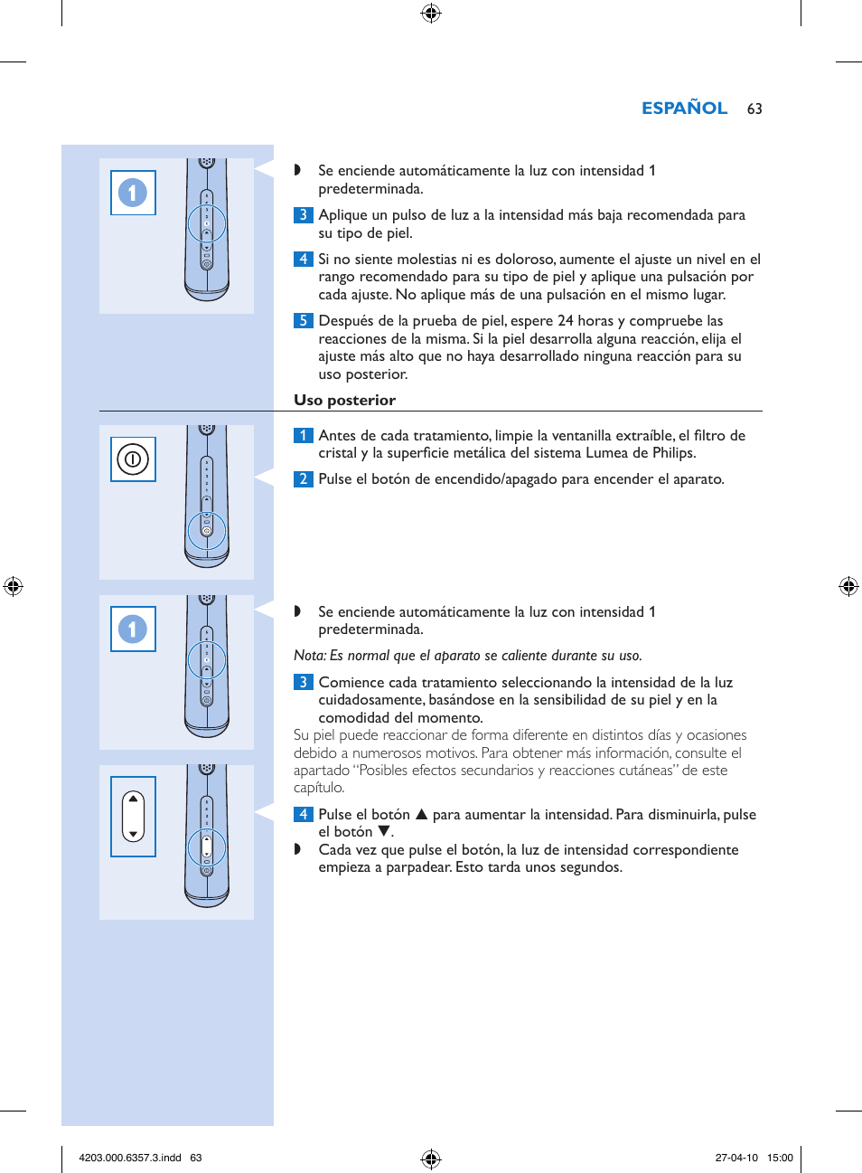 Philips Lumea Sistema de eliminación de vello IPL User Manual | Page 63 / 170