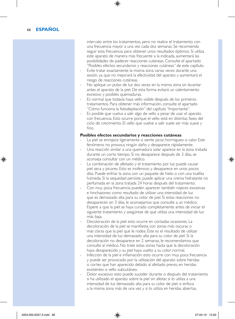 Philips Lumea Sistema de eliminación de vello IPL User Manual | Page 66 / 170