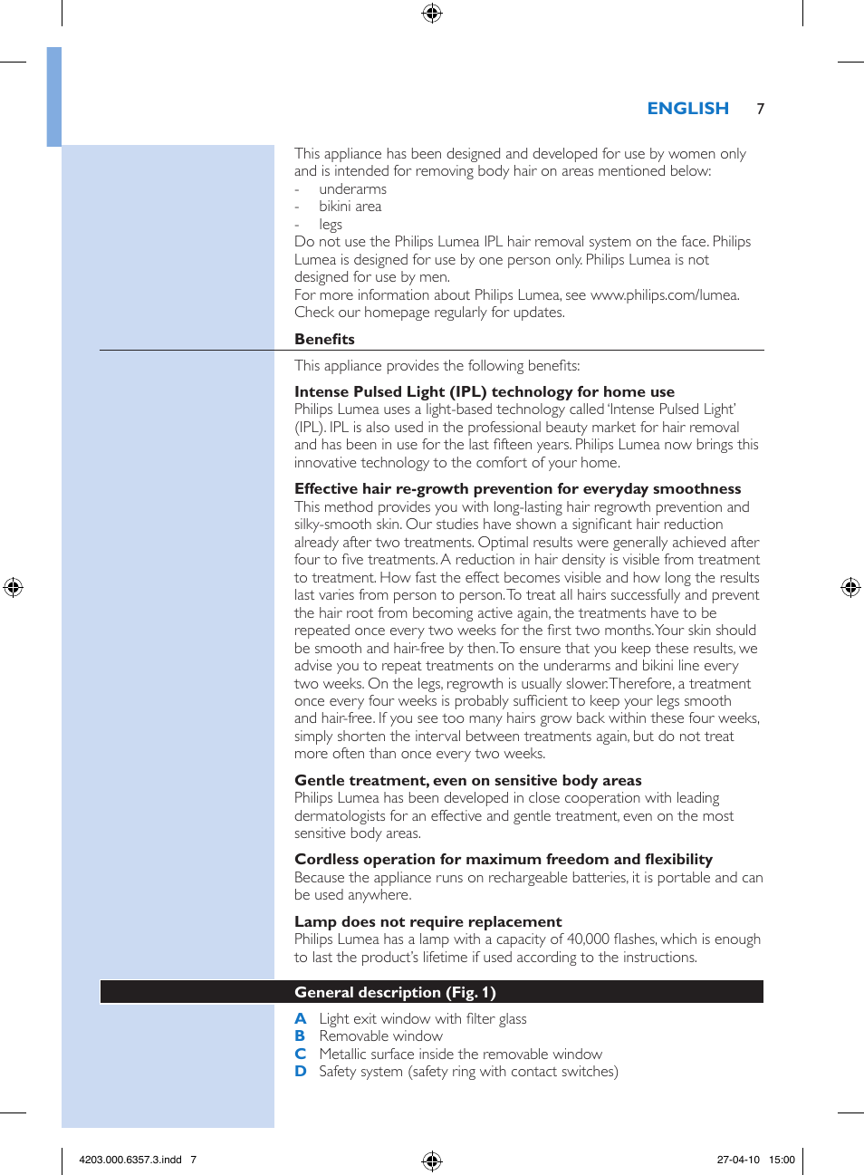 Philips Lumea Sistema de eliminación de vello IPL User Manual | Page 7 / 170