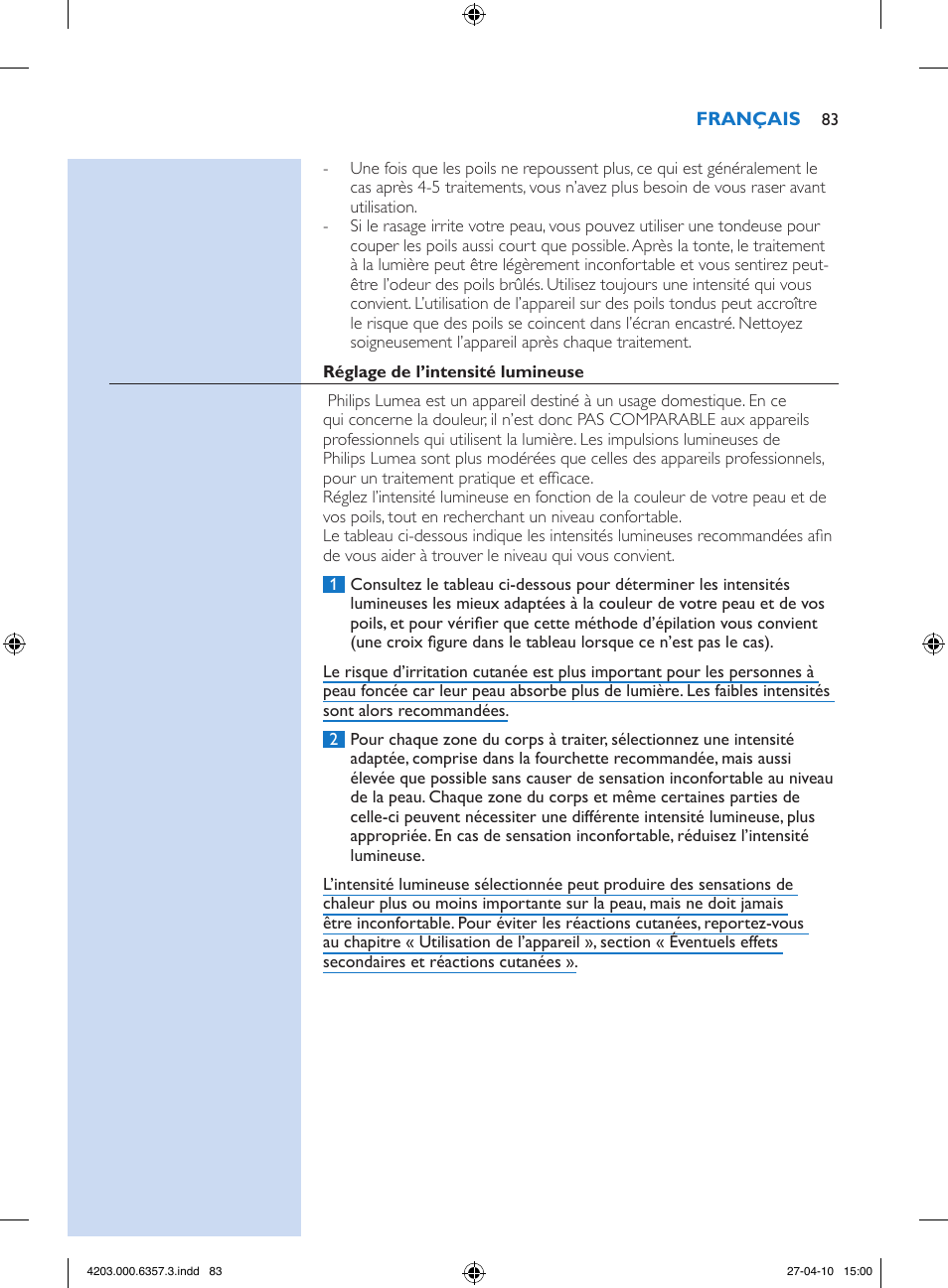 Philips Lumea Sistema de eliminación de vello IPL User Manual | Page 83 / 170