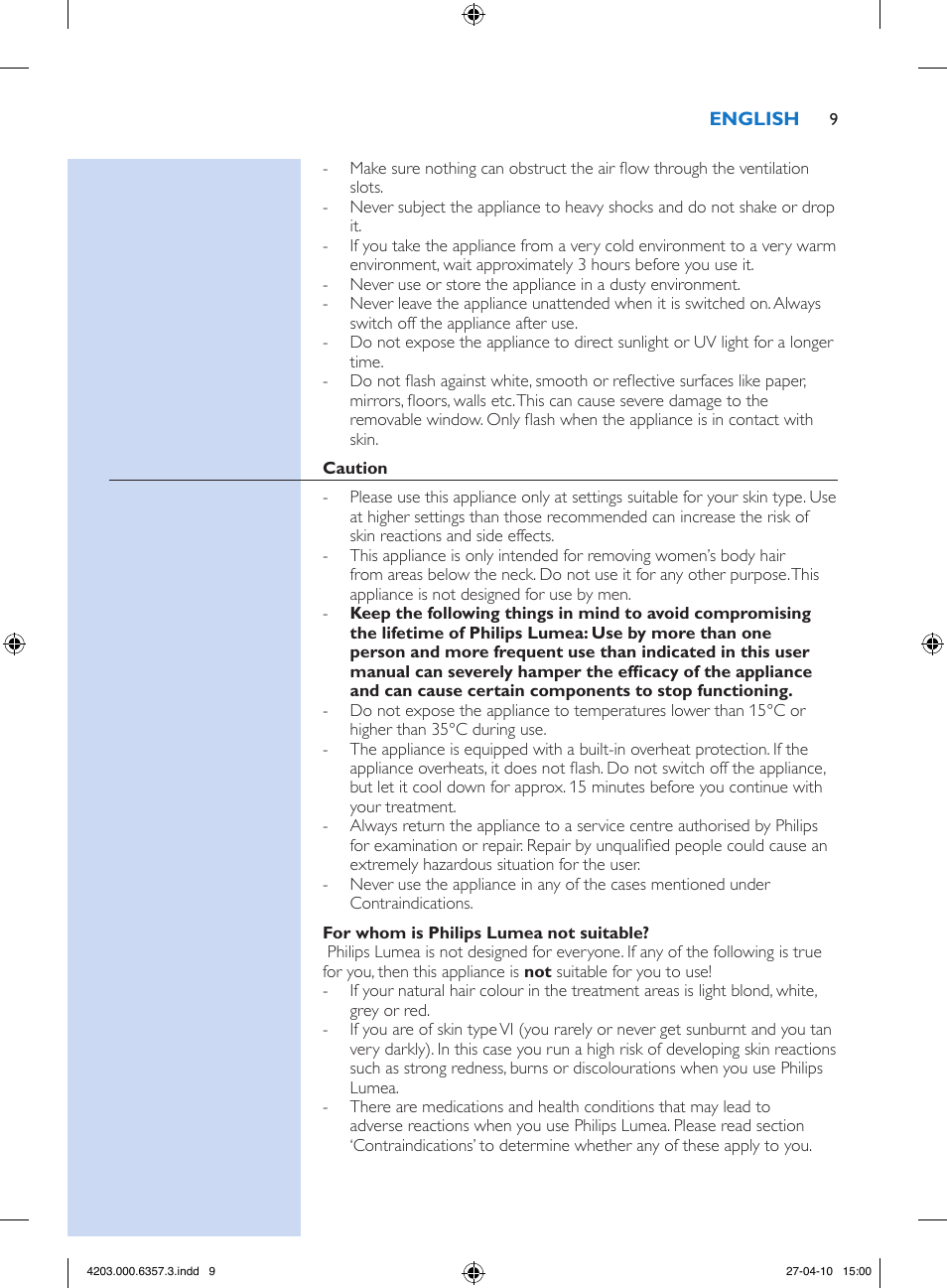 Philips Lumea Sistema de eliminación de vello IPL User Manual | Page 9 / 170