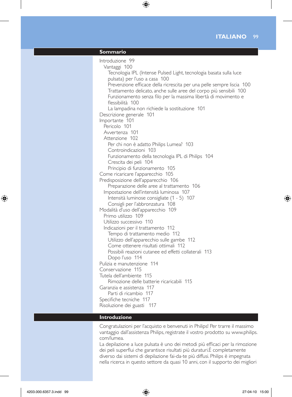 Philips Lumea Sistema de eliminación de vello IPL User Manual | Page 99 / 170