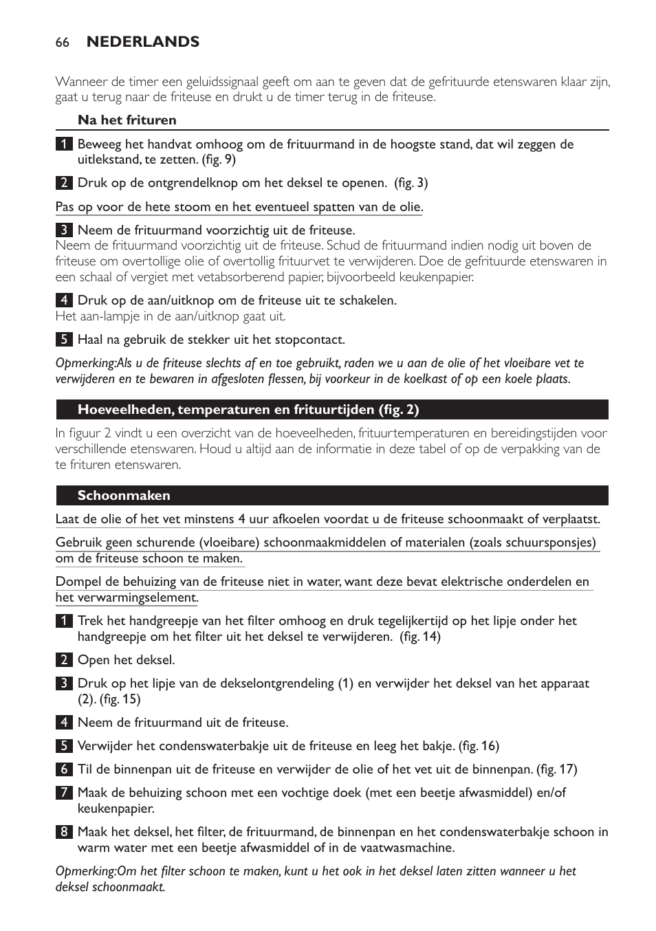 Vaatwasmachinebestendige onderdelen, Schoonmaken | Philips Freidora User Manual | Page 66 / 100