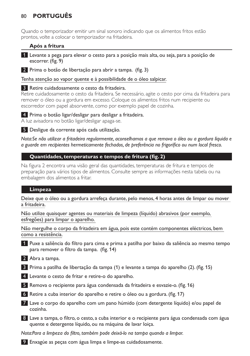 Peças laváveis na máquina, Limpeza | Philips Freidora User Manual | Page 80 / 100