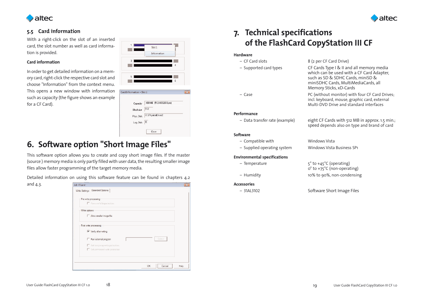Software option "short image files | Altec Lansing ALTEC CARD FLASH CARD COPY STATION III CF User Manual | Page 10 / 11