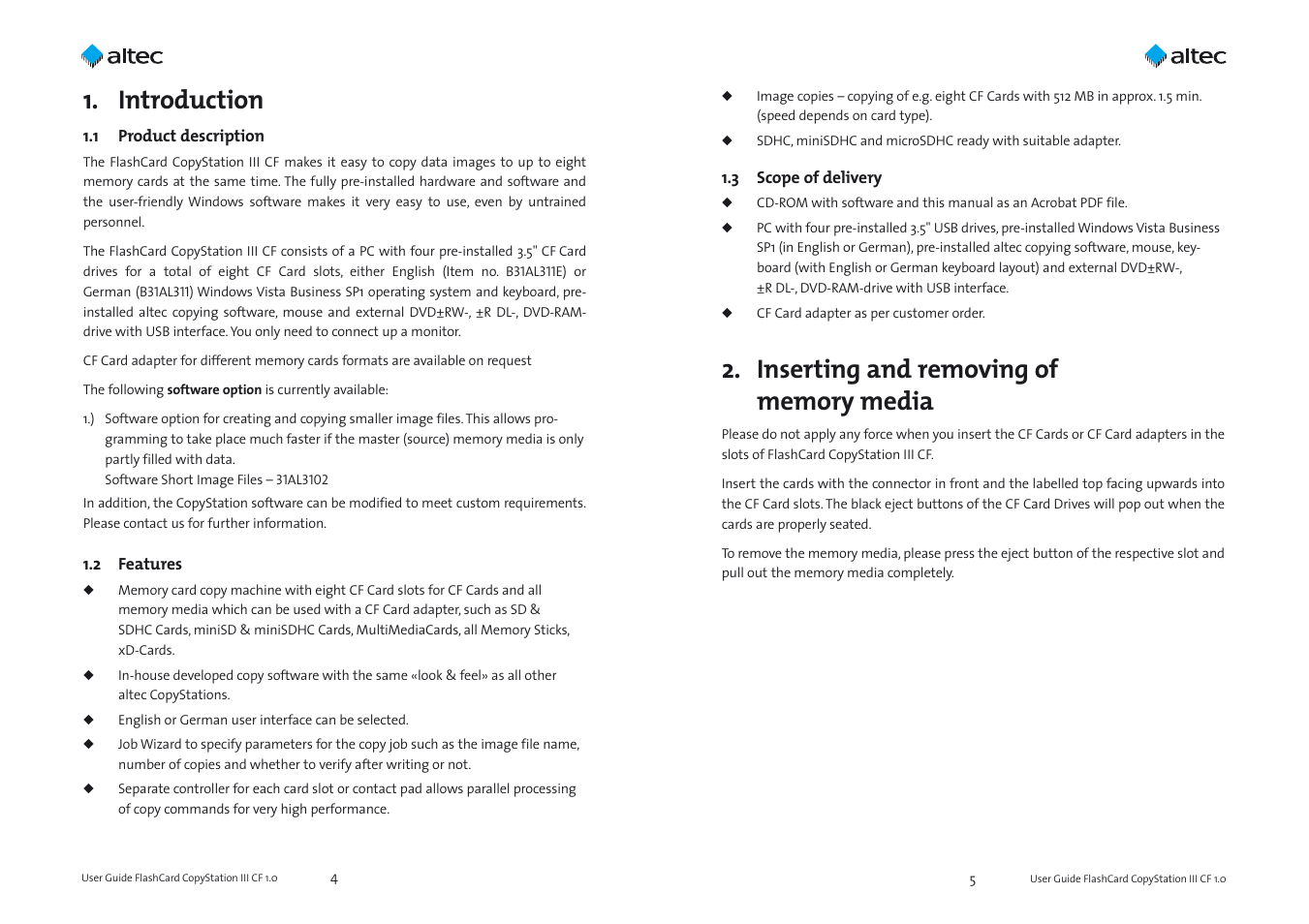 Introduction | Altec Lansing ALTEC CARD FLASH CARD COPY STATION III CF User Manual | Page 3 / 11
