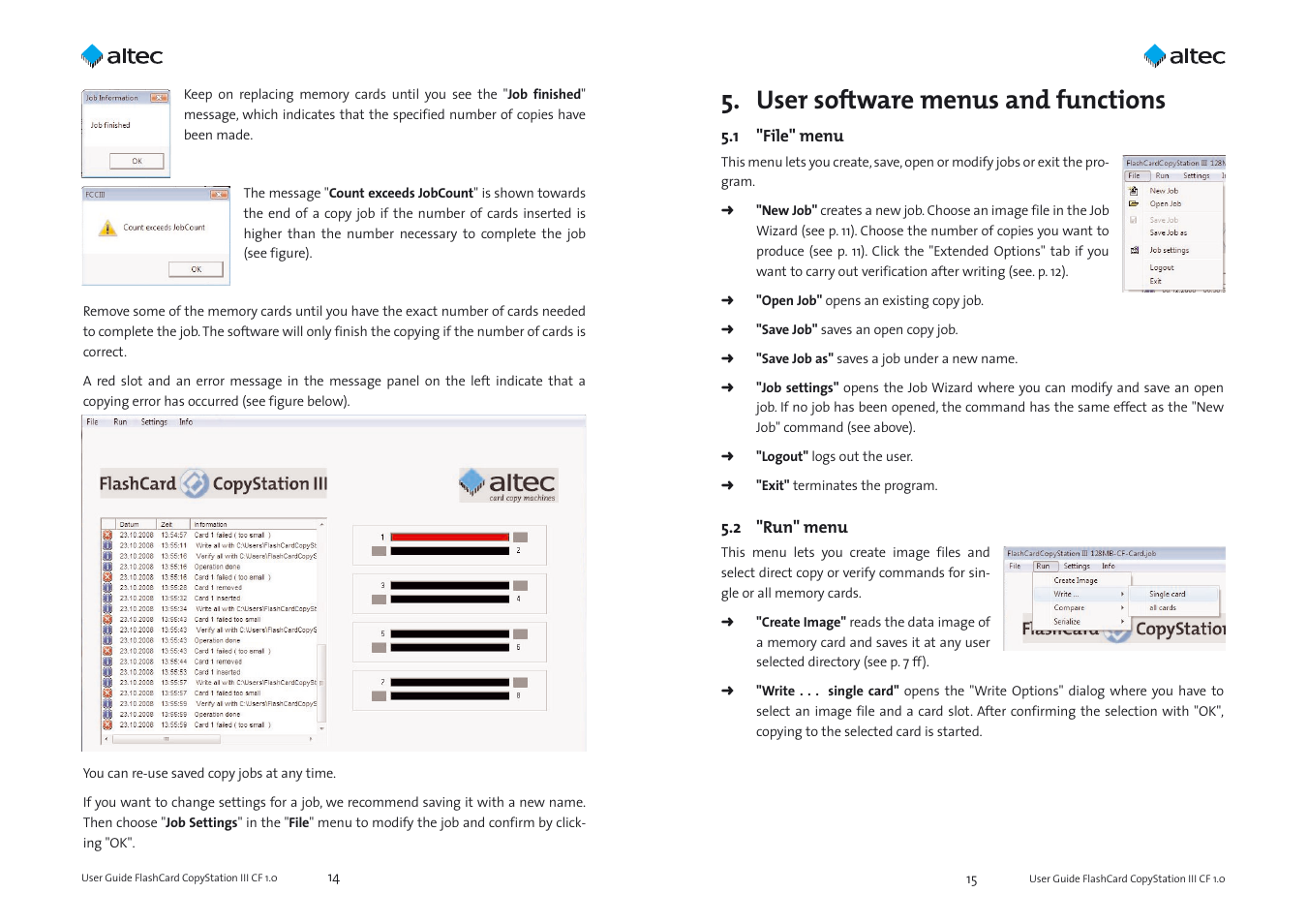 User software menus and functions | Altec Lansing ALTEC CARD FLASH CARD COPY STATION III CF User Manual | Page 8 / 11