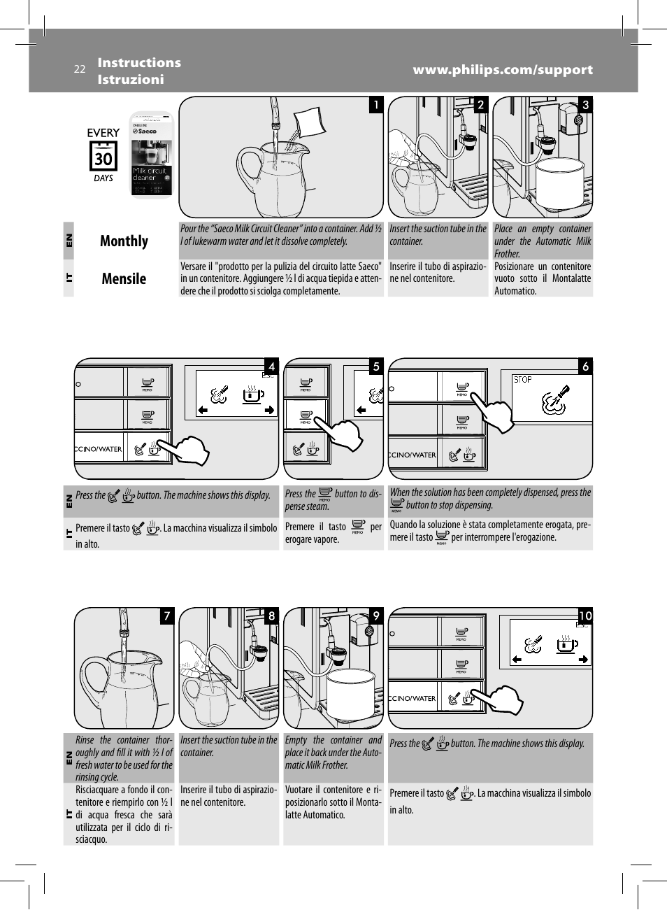 Monthly, Mensile | Philips Saeco Moltio Cafetera expreso súper automática User Manual | Page 22 / 72