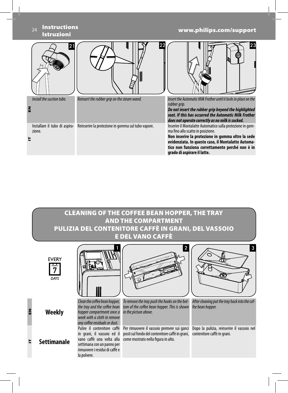 Weekly, Settimanale | Philips Saeco Moltio Cafetera expreso súper automática User Manual | Page 24 / 72