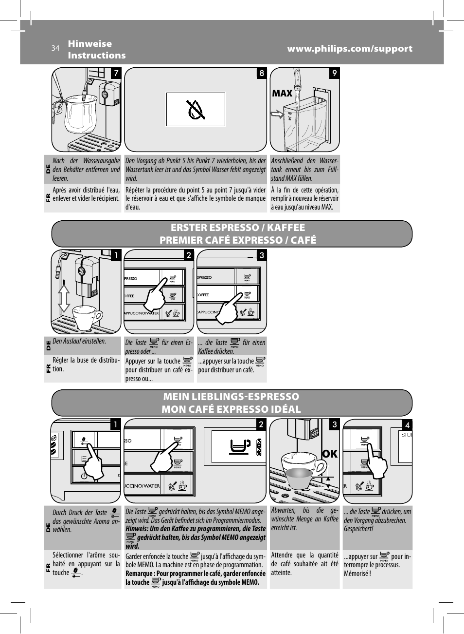 Mein lieblings-espresso mon café expresso idéal | Philips Saeco Moltio Cafetera expreso súper automática User Manual | Page 34 / 72