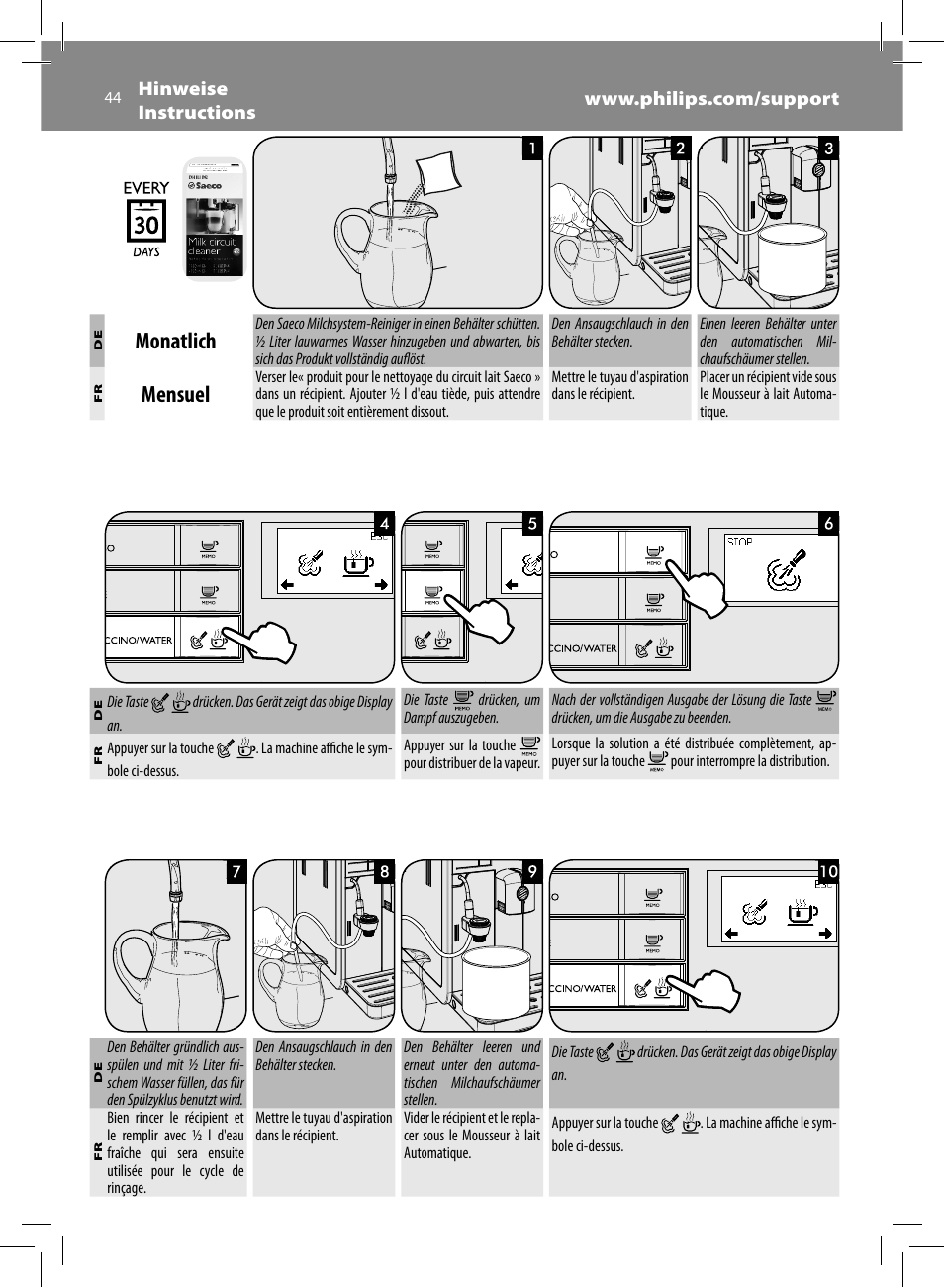 Monatlich, Mensuel | Philips Saeco Moltio Cafetera expreso súper automática User Manual | Page 44 / 72