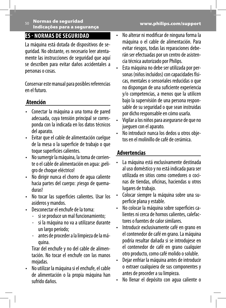 Philips Saeco Moltio Cafetera expreso súper automática User Manual | Page 50 / 72