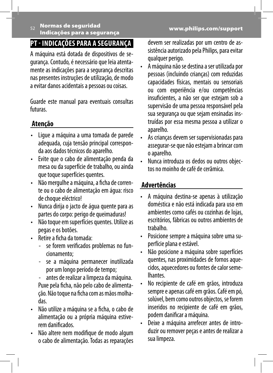 Philips Saeco Moltio Cafetera expreso súper automática User Manual | Page 52 / 72