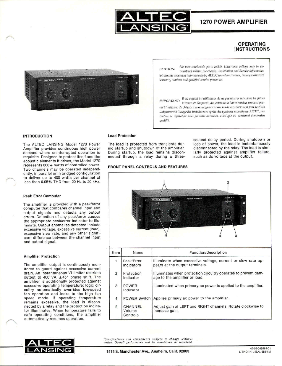 Altec Lansing 1270 User Manual | 3 pages