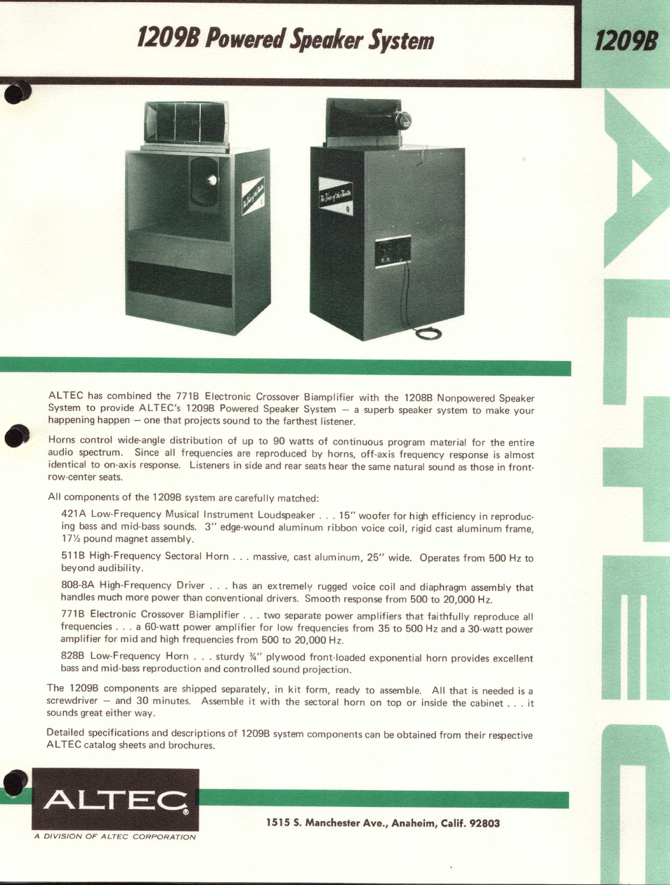 Altec Lansing 1209B User Manual | 4 pages