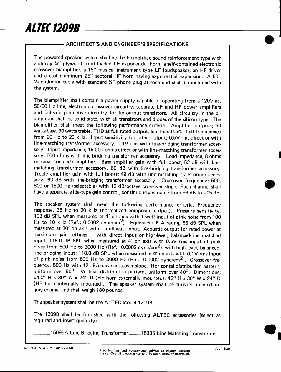 Altec 1209b | Altec Lansing 1209B User Manual | Page 4 / 4