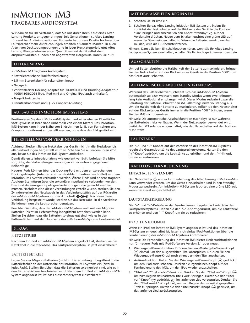 Otion i, Tragbares audiosystem | Altec Lansing iM3 User Manual | Page 24 / 44