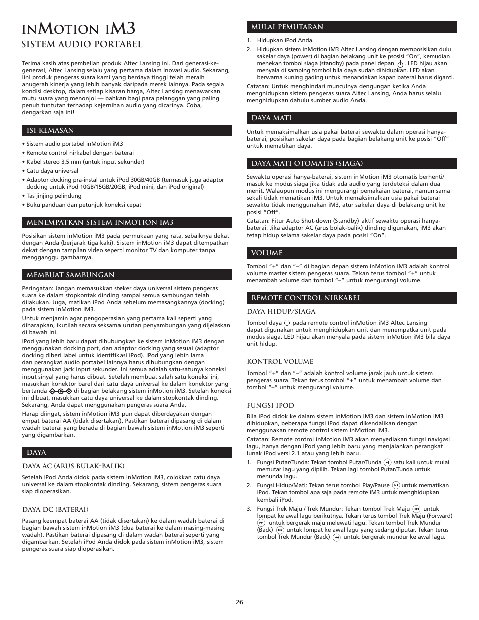 Otion i, Sistem audio portabel | Altec Lansing iM3 User Manual | Page 28 / 44