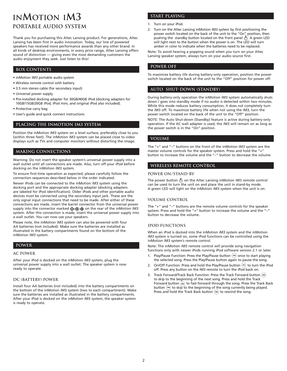 Otion i, Portable audio system | Altec Lansing iM3 User Manual | Page 4 / 44