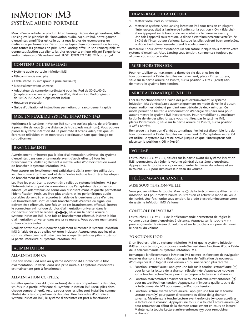 Otion i, Système audio portable | Altec Lansing iM3 User Manual | Page 8 / 44