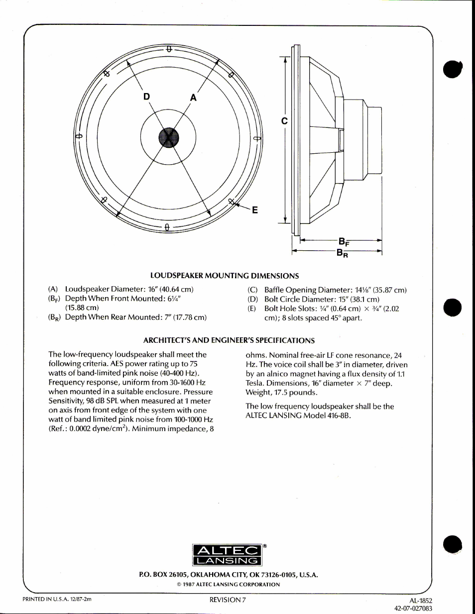 Altec Lansing 416-8B User Manual | Page 2 / 2