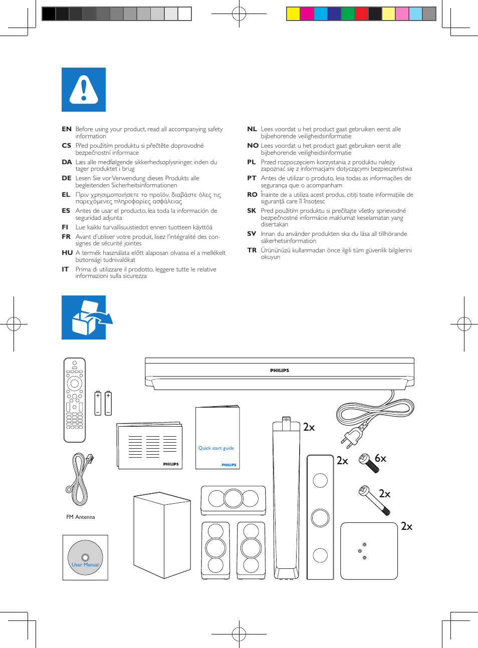 2x 6x 2x | Philips Sistema de cine en casa 5.1 User Manual | Page 2 / 12