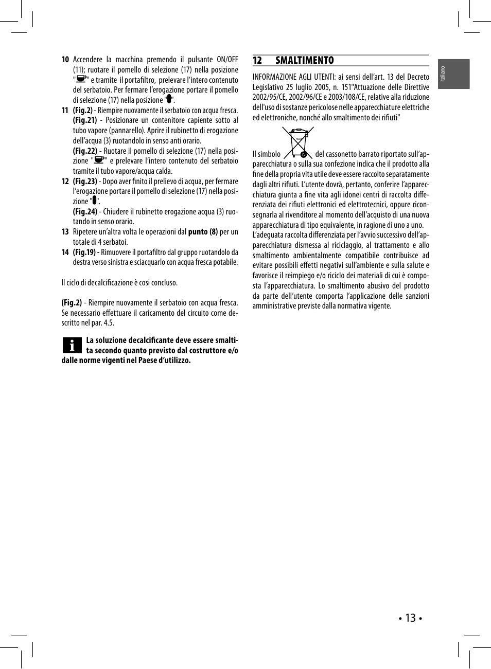 12 smaltimento | Philips Saeco Poemia Cafetera expreso manual User Manual | Page 13 / 120