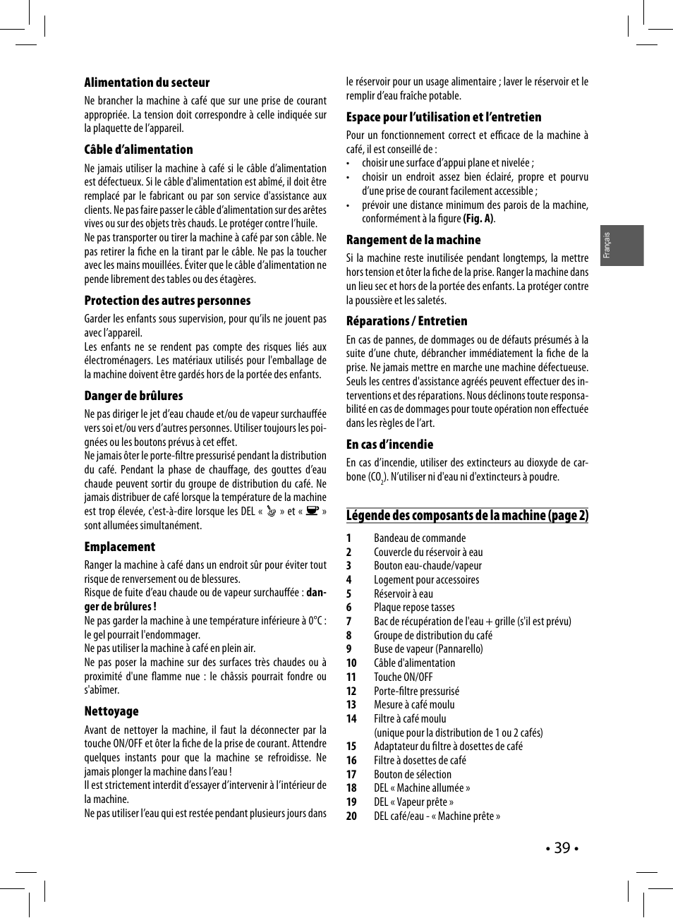 Légende des composants de la machine (page 2) | Philips Saeco Poemia Cafetera expreso manual User Manual | Page 39 / 120