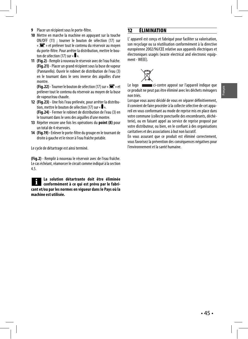 12 élimination | Philips Saeco Poemia Cafetera expreso manual User Manual | Page 45 / 120