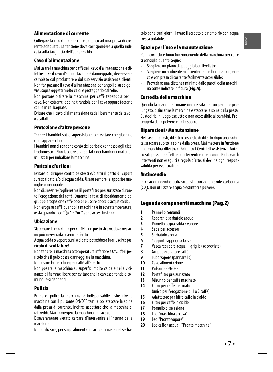 Legenda componenti macchina (pag.2) | Philips Saeco Poemia Cafetera expreso manual User Manual | Page 7 / 120