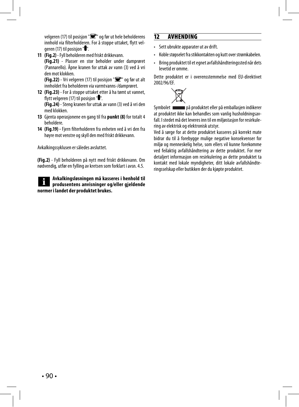 12 avhending | Philips Saeco Poemia Cafetera expreso manual User Manual | Page 90 / 120