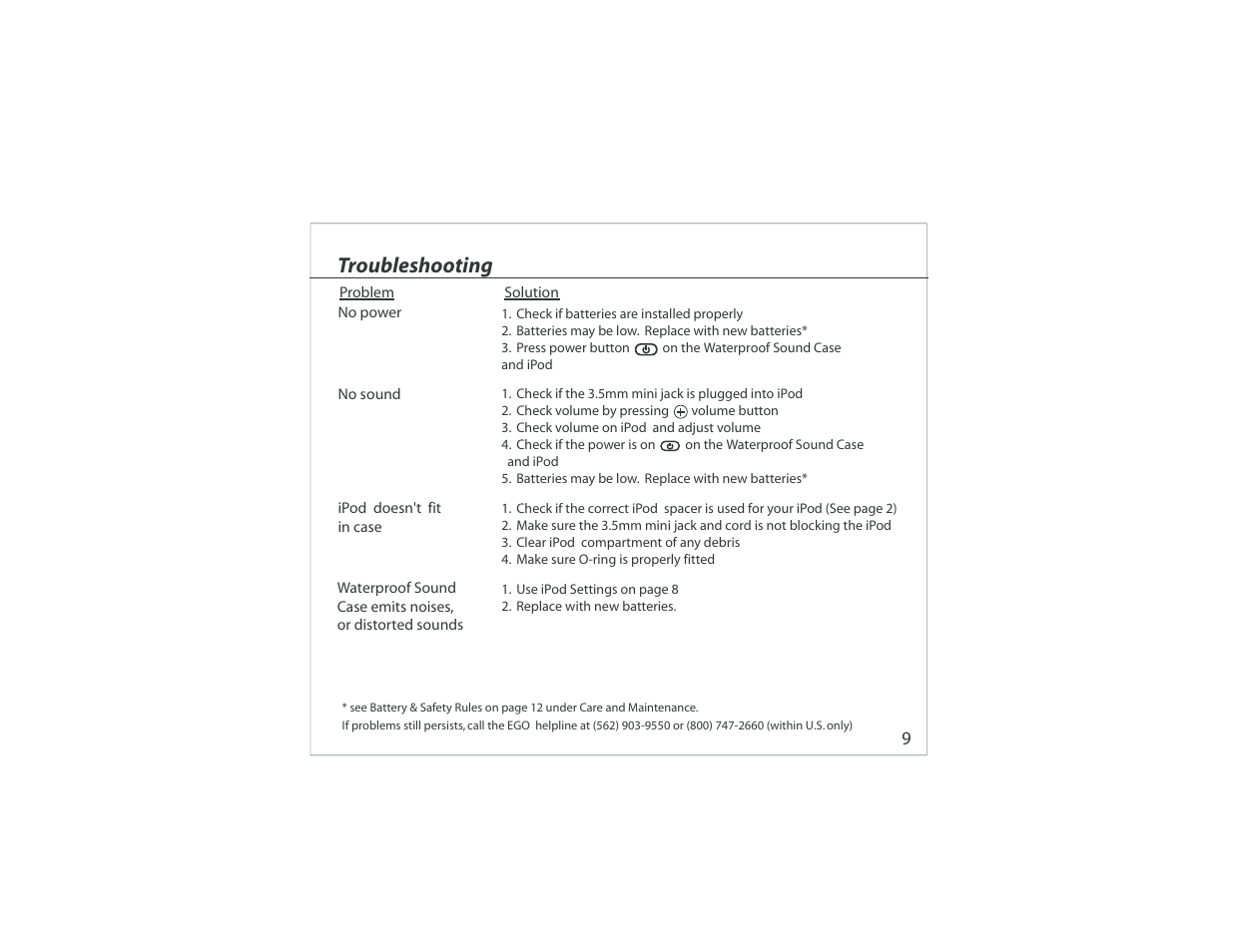 Troubleshooting | Atlantic EGO User Manual | Page 11 / 20