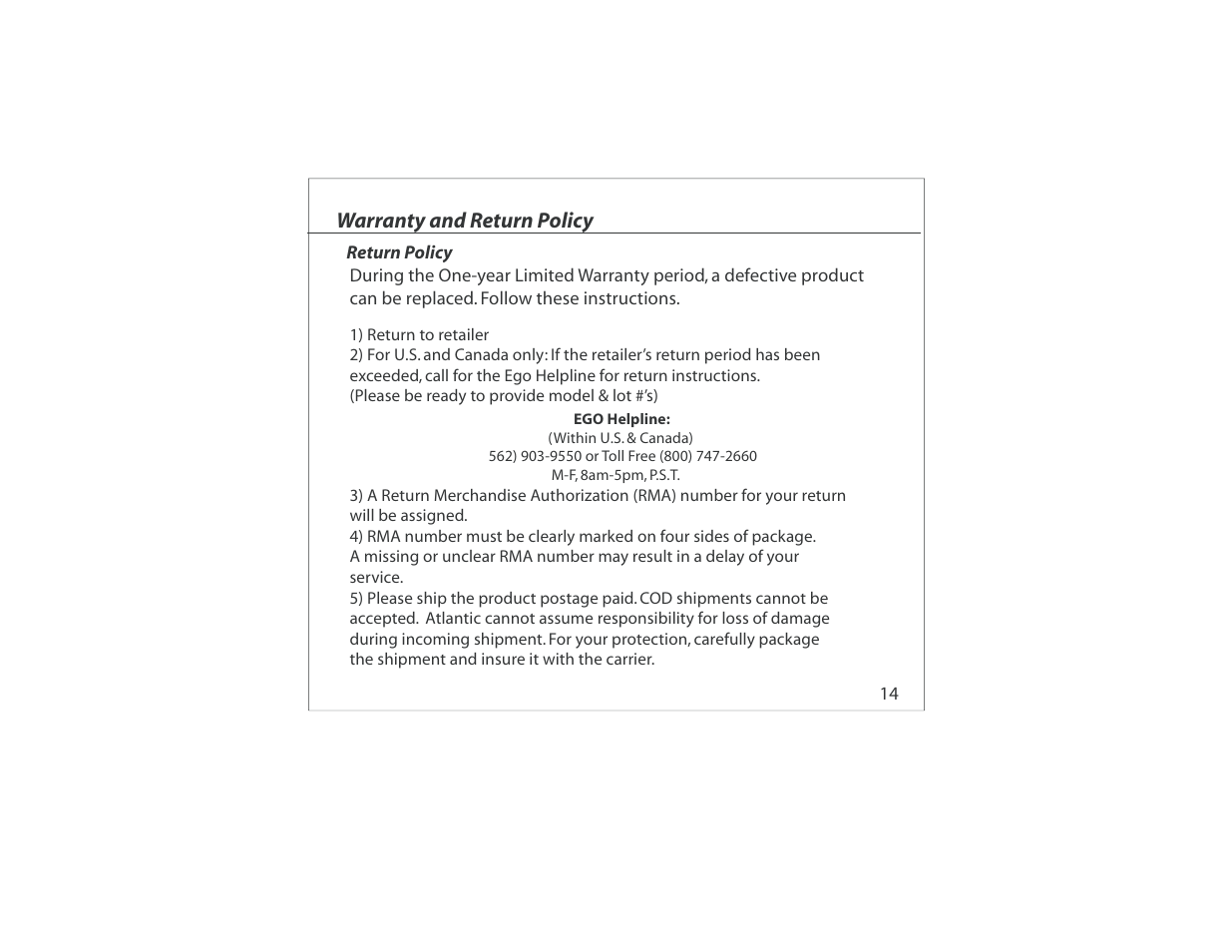 Atlantic EGO User Manual | Page 16 / 20