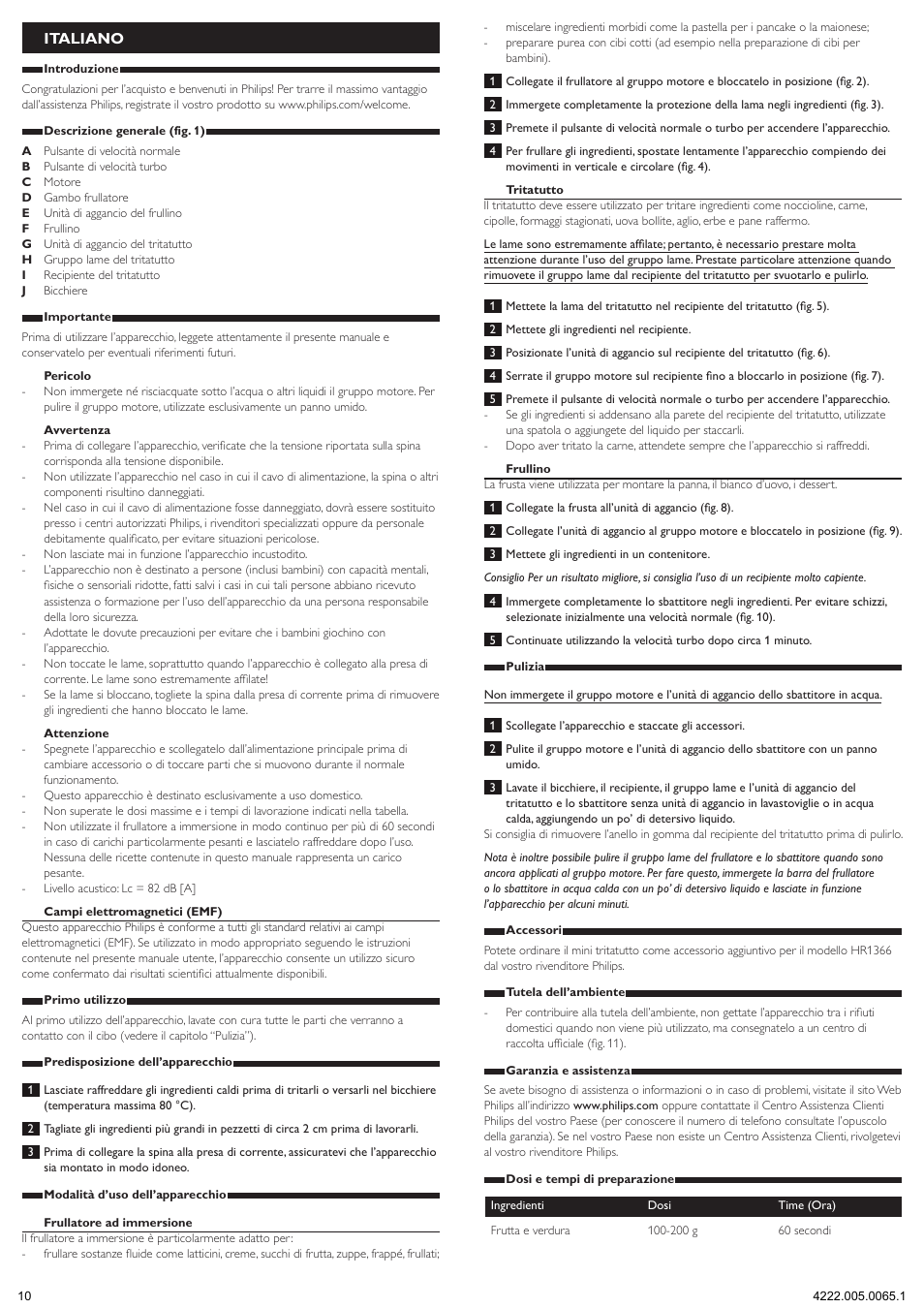 Italiano | Philips Daily Collection Batidora de mano User Manual | Page 10 / 15