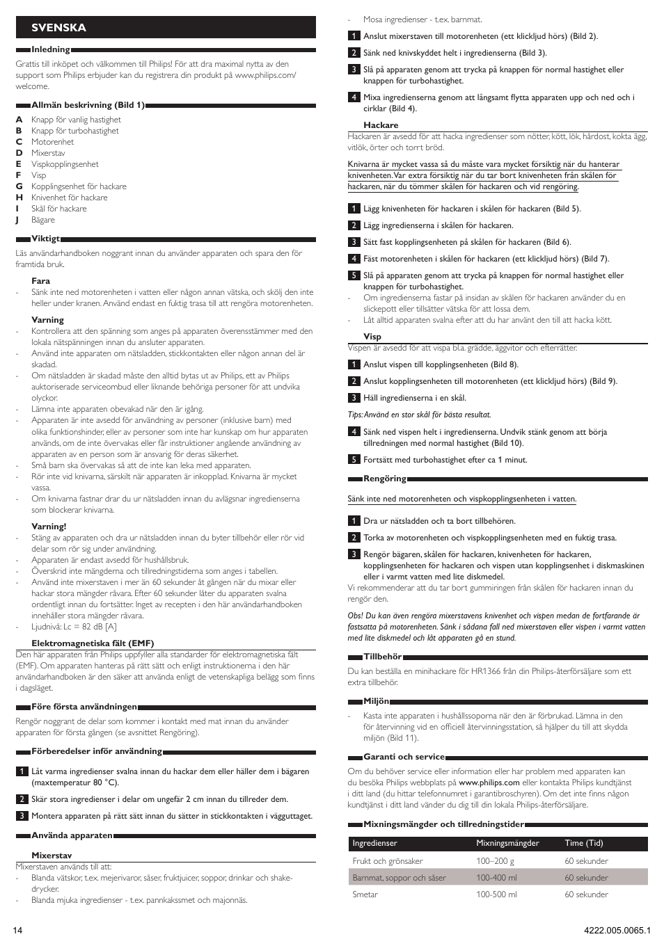 Svenska | Philips Daily Collection Batidora de mano User Manual | Page 14 / 15
