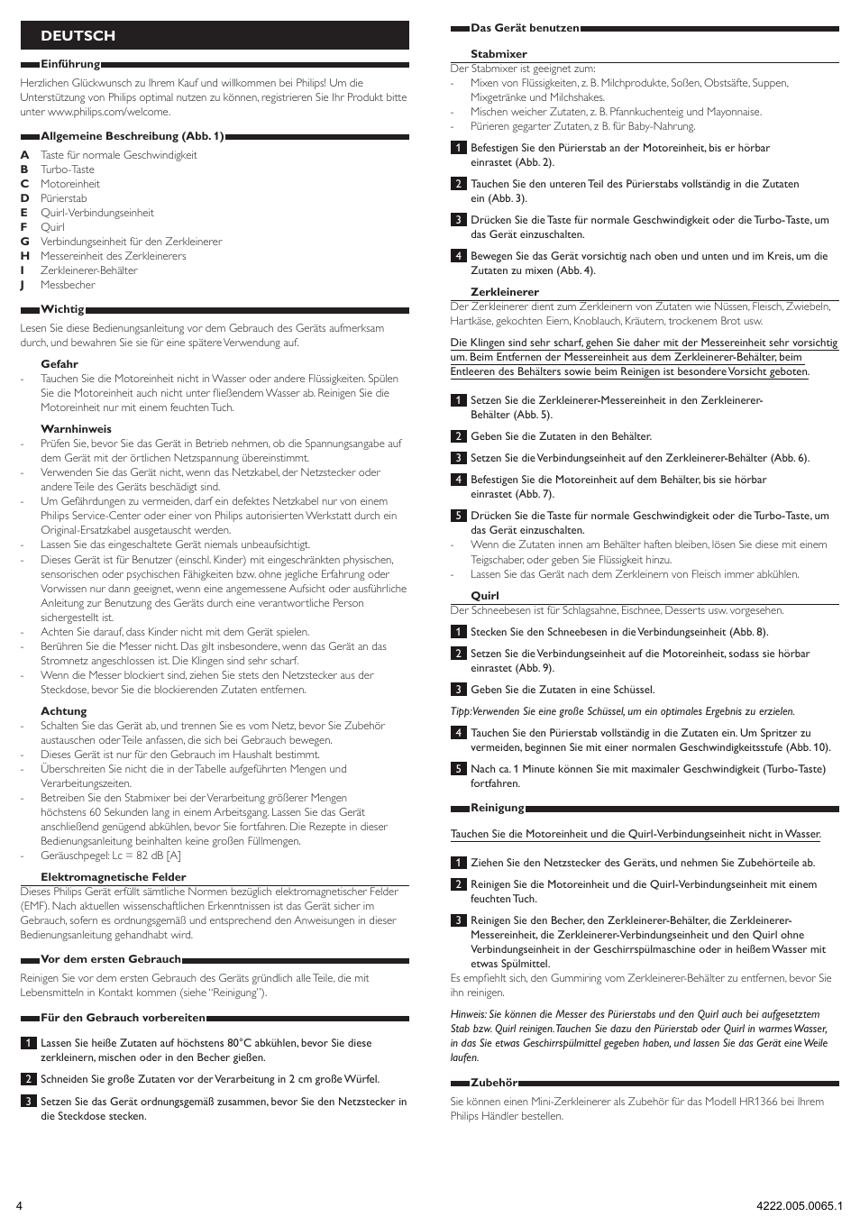 Deutsch | Philips Daily Collection Batidora de mano User Manual | Page 4 / 15