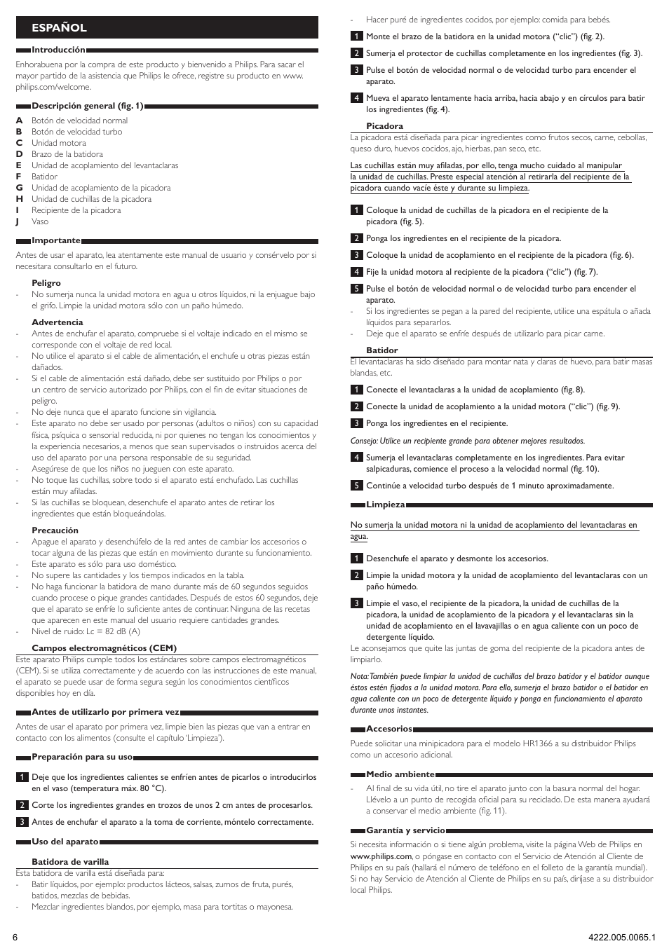 Español | Philips Daily Collection Batidora de mano User Manual | Page 6 / 15