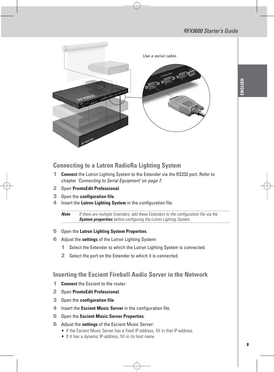 Connecting to a lutron radiora lighting system | Philips Pronto Extensor en serie User Manual | Page 11 / 48