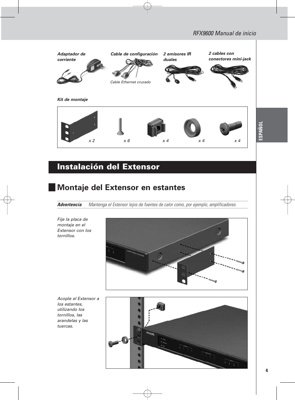 Rfx9600 manual de inicio | Philips Pronto Extensor en serie User Manual | Page 21 / 48