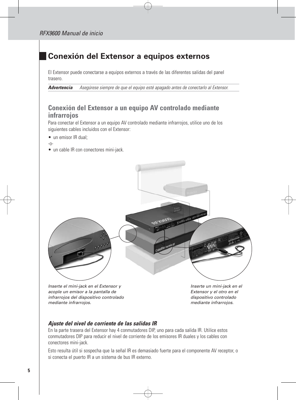 Conexión del extensor a equipos externos | Philips Pronto Extensor en serie User Manual | Page 22 / 48