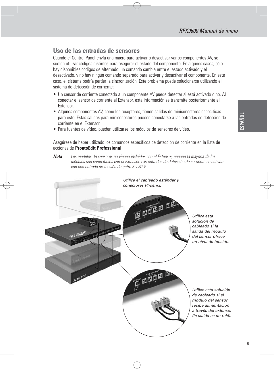 Uso de las entradas de sensores | Philips Pronto Extensor en serie User Manual | Page 23 / 48