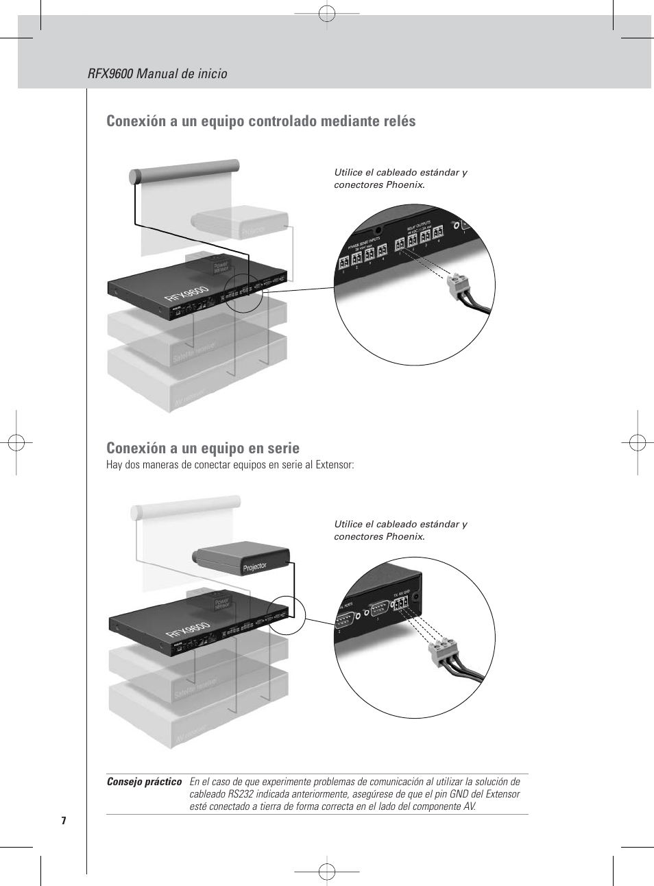 Conexión a un equipo controlado mediante relés, Conexión a un equipo en serie | Philips Pronto Extensor en serie User Manual | Page 24 / 48