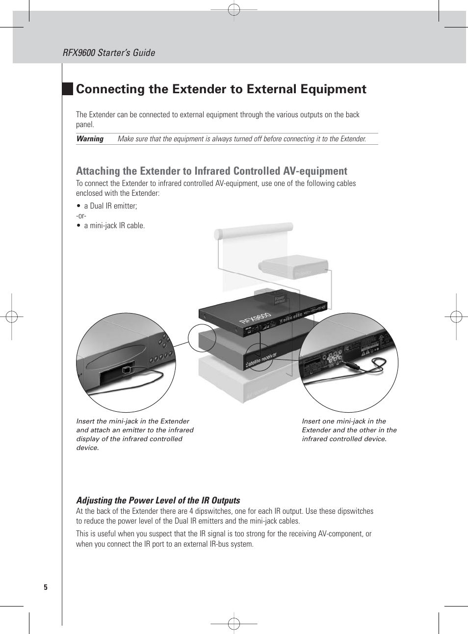 Connecting the extender to external equipment | Philips Pronto Extensor en serie User Manual | Page 8 / 48