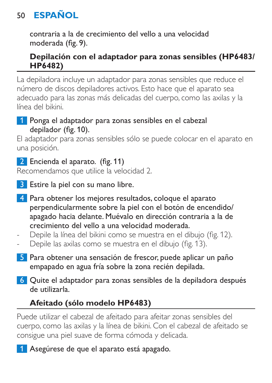 Philips Satinelle Depiladora User Manual | Page 50 / 120