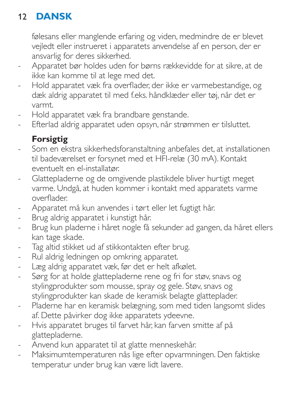 Forsigtig | Philips SalonStraight Initial Plancha para el pelo User Manual | Page 12 / 80