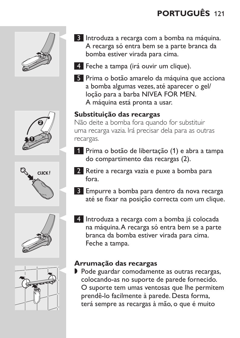 Substituição das recargas, Arrumação das recargas | Philips Afeitadora NIVEA FOR MEN User Manual | Page 119 / 148