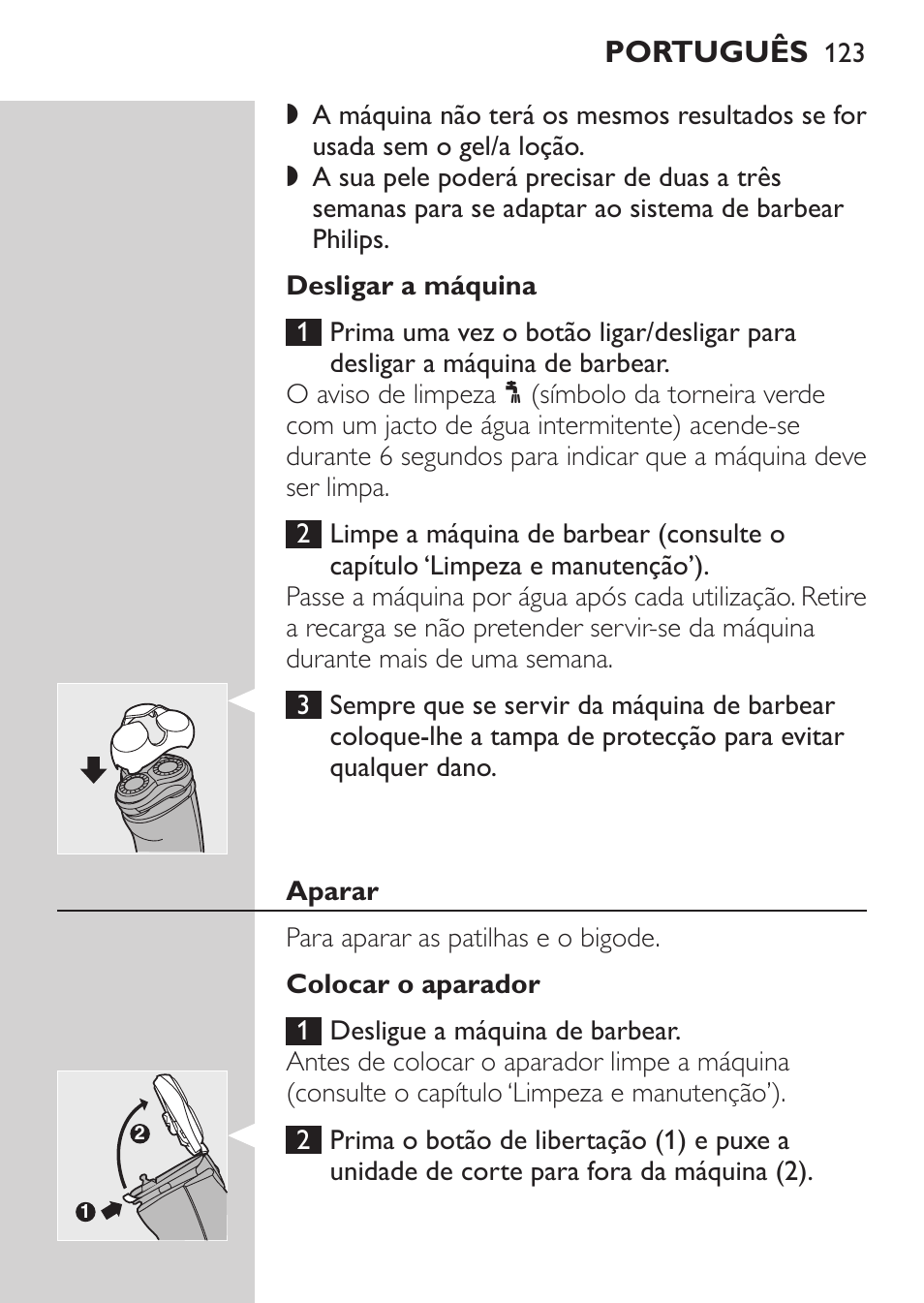 Desligar a máquina, Aparar, Colocar o aparador | Philips Afeitadora NIVEA FOR MEN User Manual | Page 121 / 148