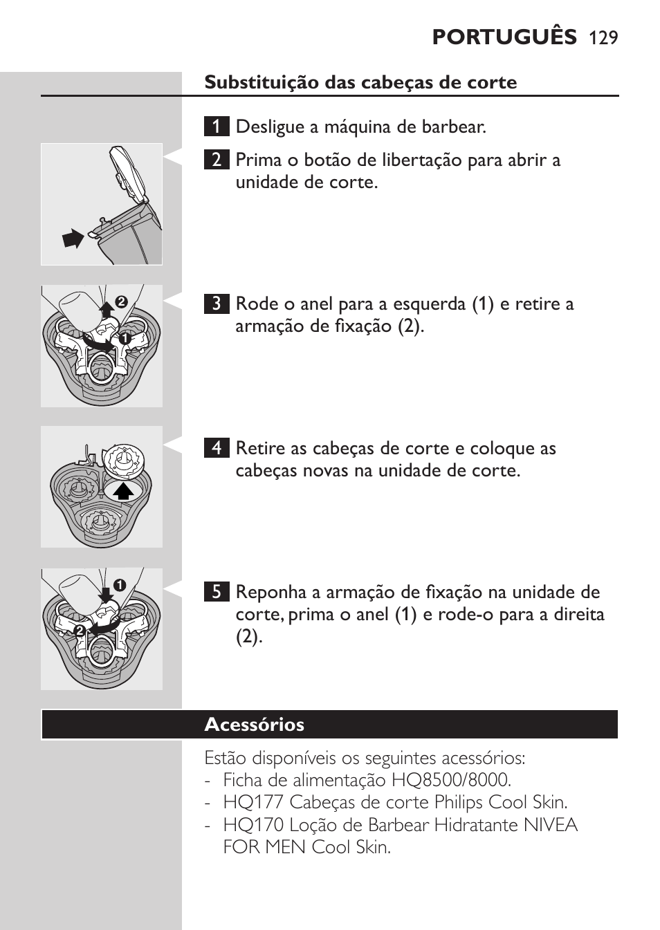 Acessórios, Português | Philips Afeitadora NIVEA FOR MEN User Manual | Page 127 / 148