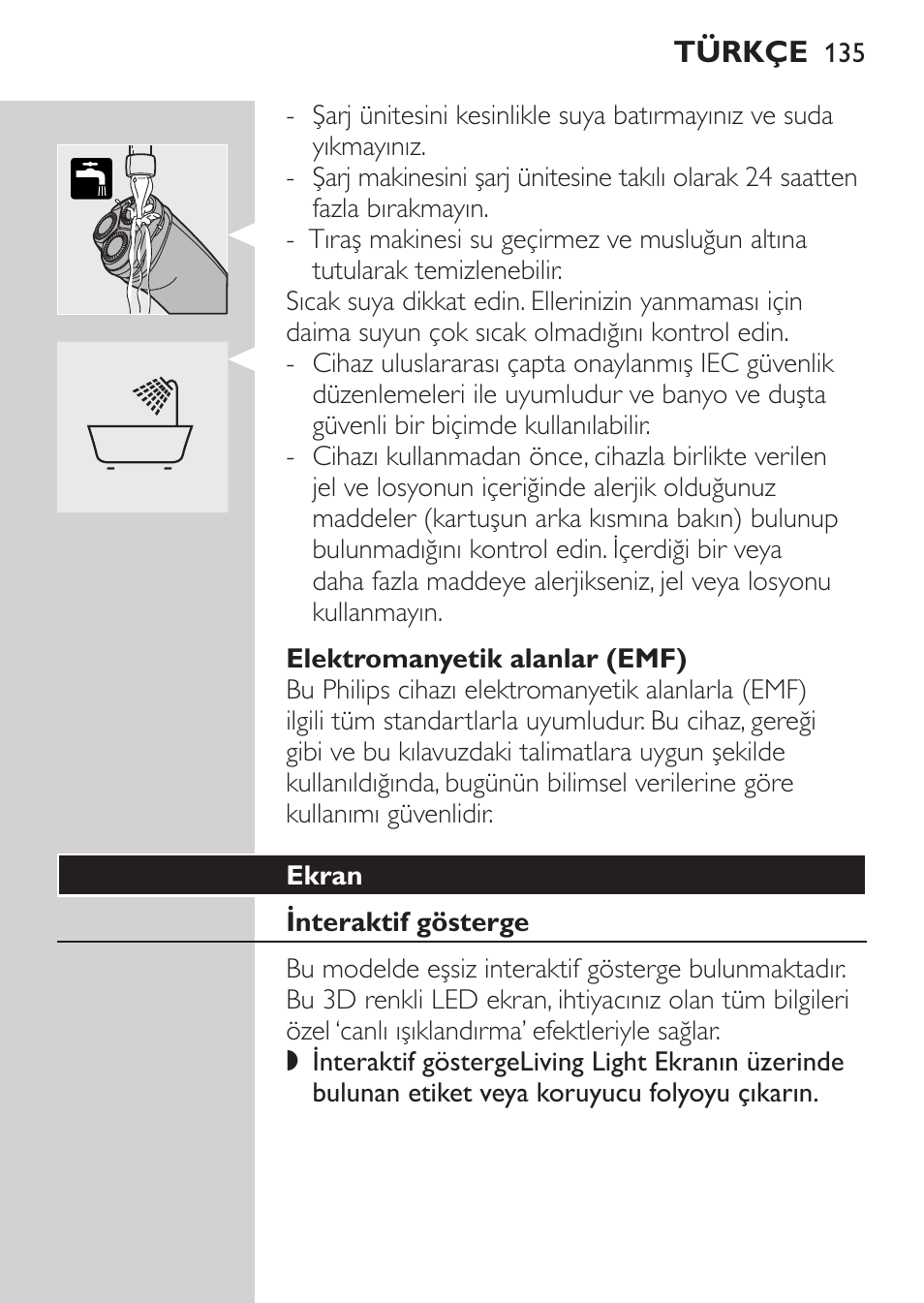 Elektromanyetik alanlar (emf), Ekran, Interaktif gösterge | Tanıtım programı | Philips Afeitadora NIVEA FOR MEN User Manual | Page 133 / 148